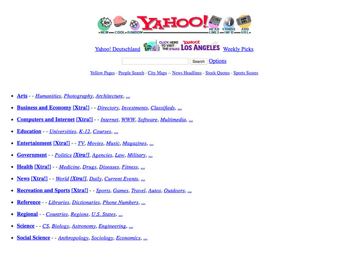 Yahoo! Webpage circa 1996