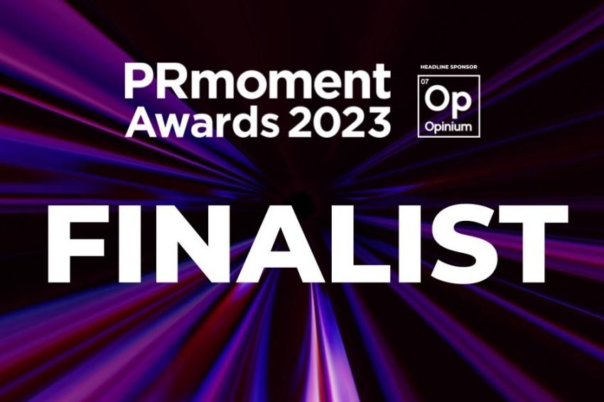 The graphic reads: PRmoment Awards 2023 Finalist.