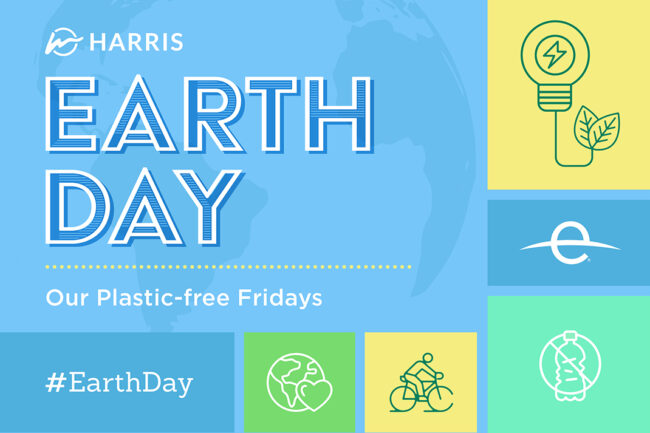 The image shows a colourful graphic with 'Earth Day' across the centre.